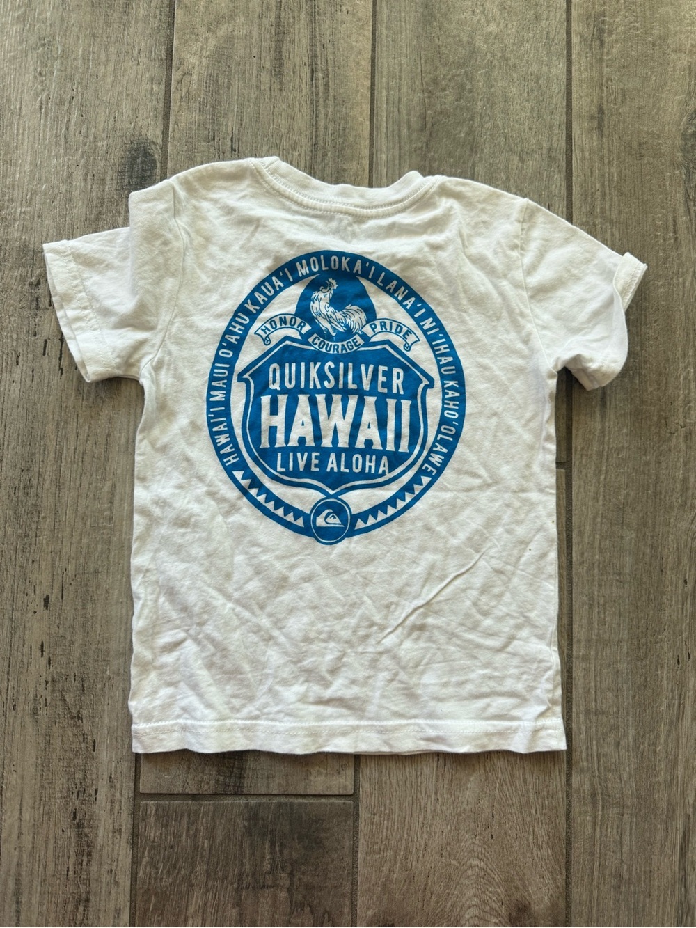 Quiksilver White Kids Tee with Blue Hawaii Badge Graphic